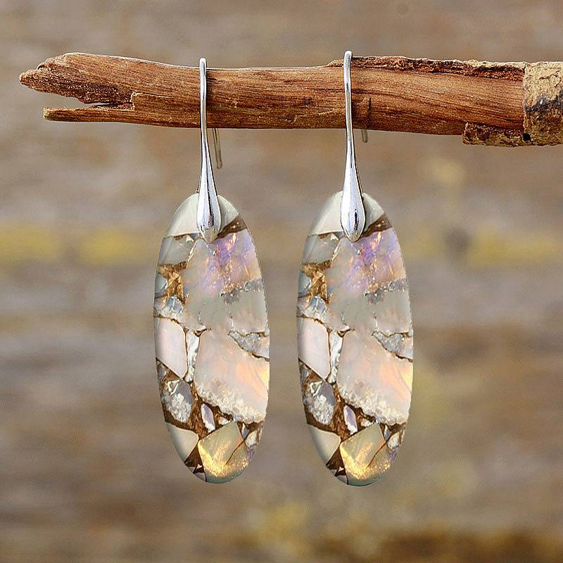 Vintage Natural Stone Oval Earrings
