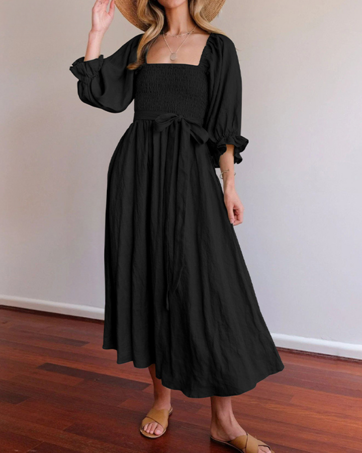 Aviana - Elegante, omkeerbare maxi-jurk met pofmouwen 
