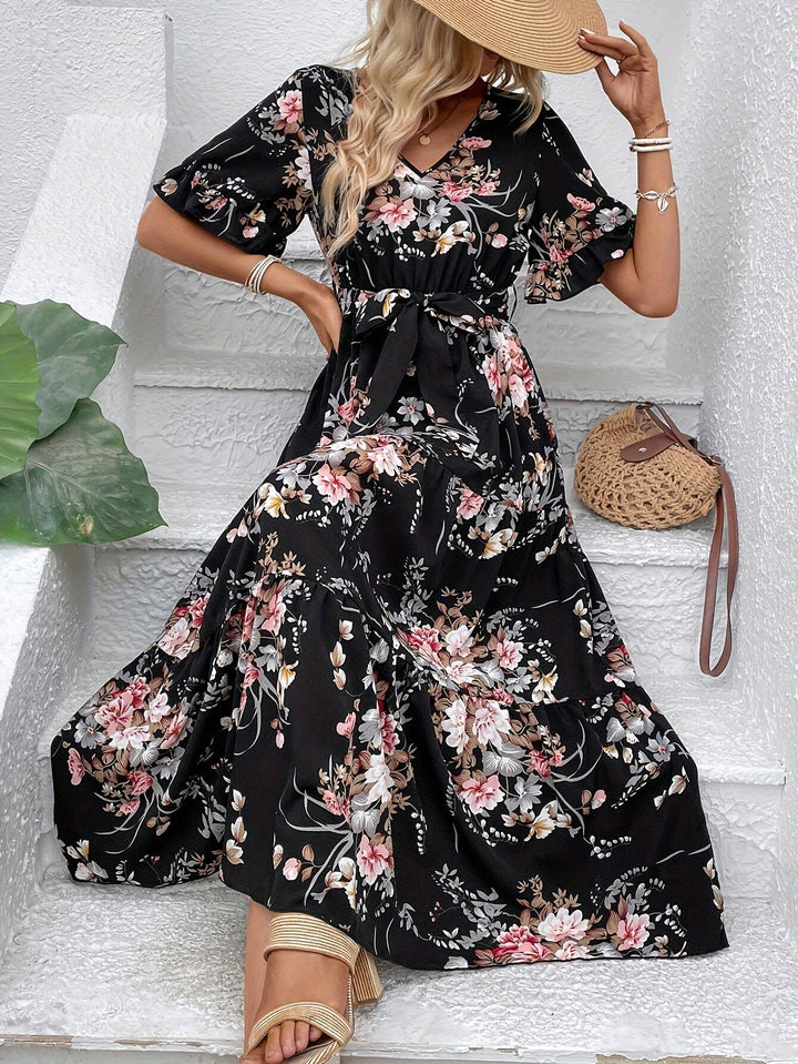 Rainn - Jurk met bloemenprint en volantmouwen