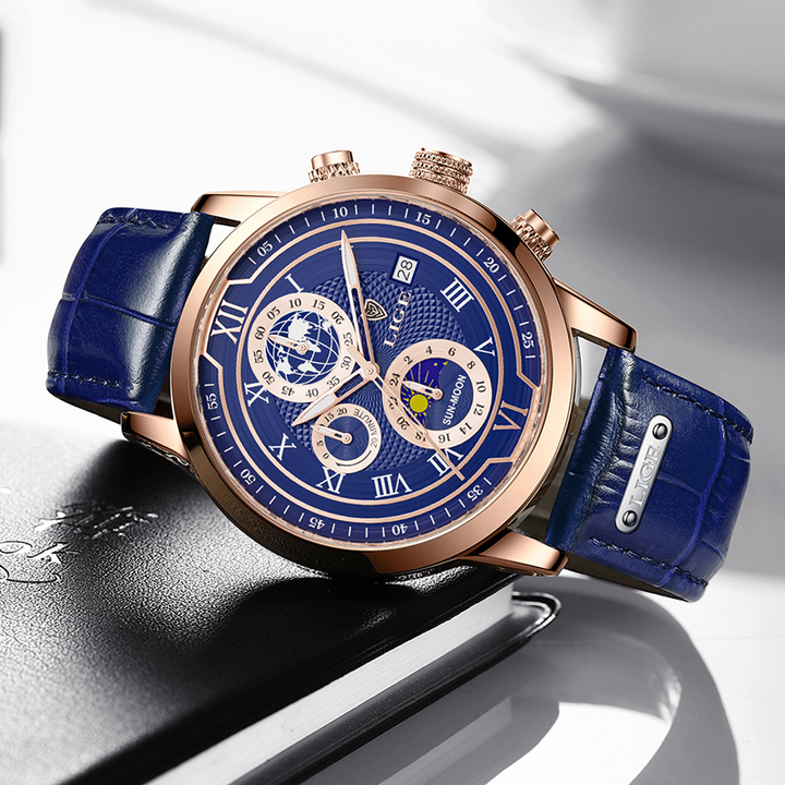 Premium chronograafhorloge met leren band