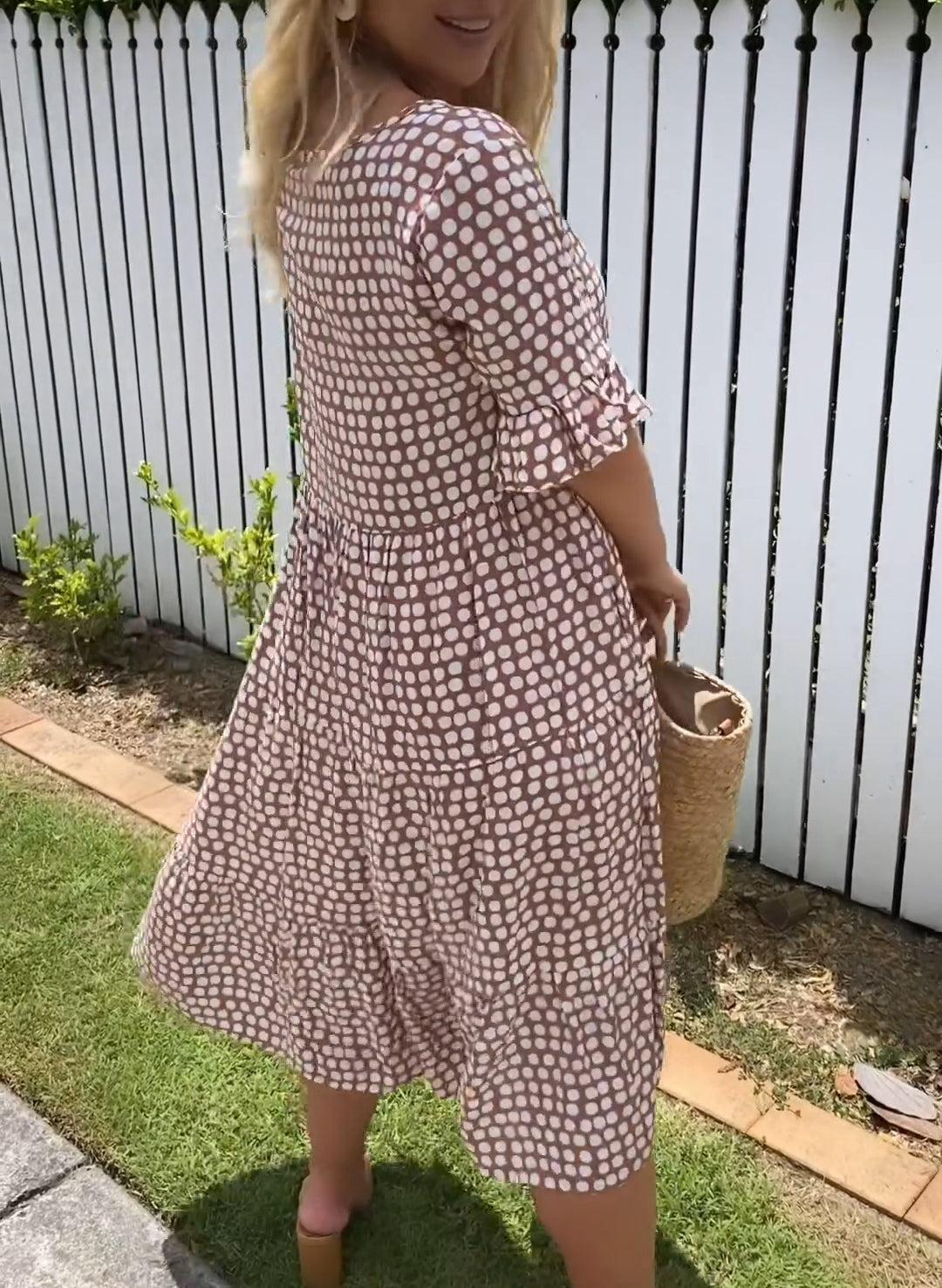 Rebecca - Casual chique midi-jurk met ruchesmouwen