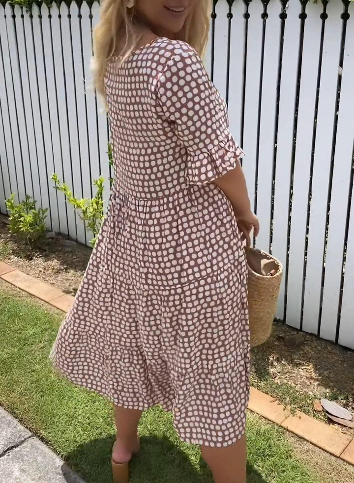 Rebecca - Casual chique midi-jurk met ruchesmouwen