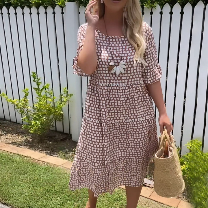 Rebecca - Casual chique midi-jurk met ruchesmouwen
