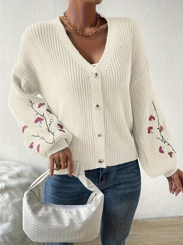 Romilly™ - Embroidered Mushroom Cardigan
