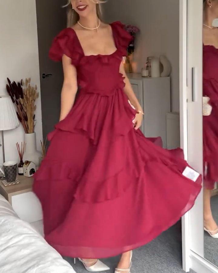 Quinlan - Elegante jurk met hoge taille en kanten rand