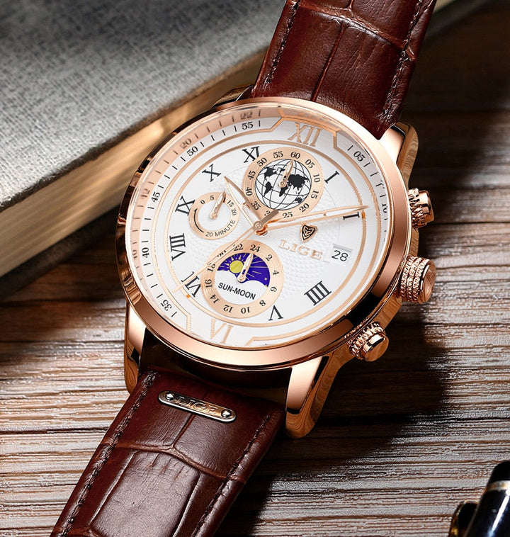 Premium chronograafhorloge met leren band