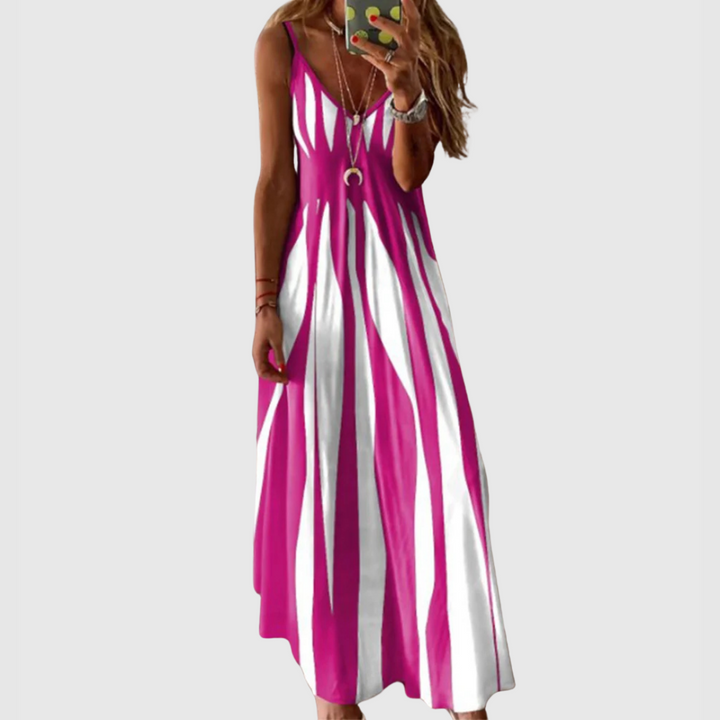 Ariella - Chique mouwloze gestreepte maxi-jurk 