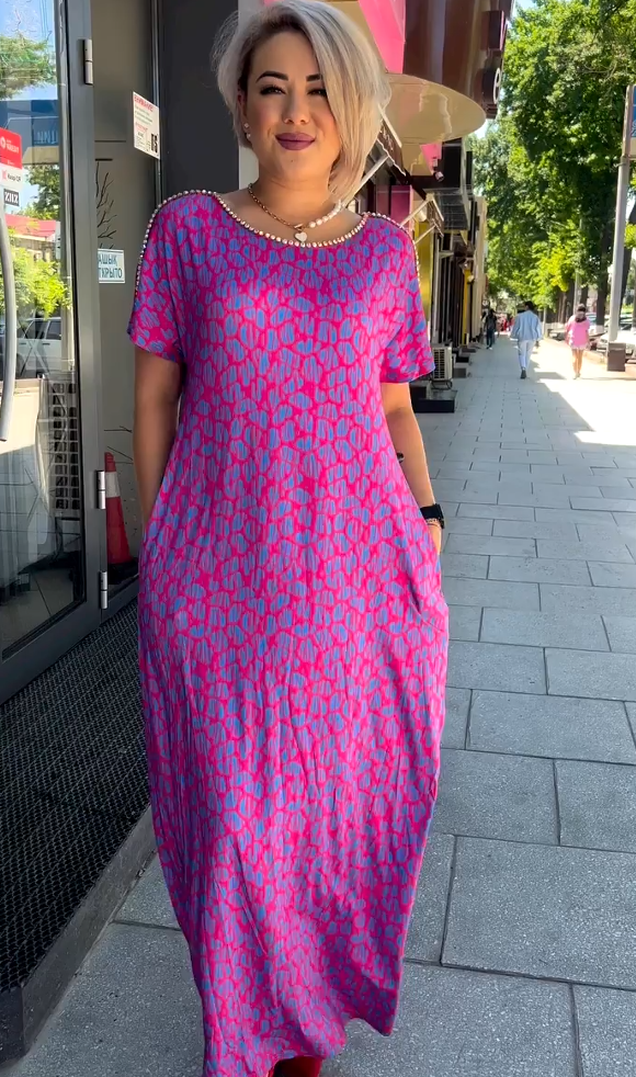 Raven - Lente chique geprinte maxi-jurk met zakken