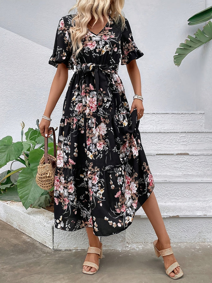 Rainn - Jurk met bloemenprint en volantmouwen