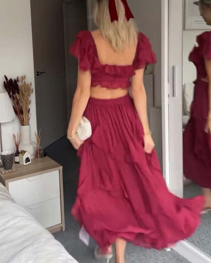 Quinlan - Elegante jurk met hoge taille en kanten rand