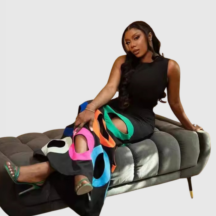 Anya - Kleurrijke uitgeholde bodycon maxi-jurk