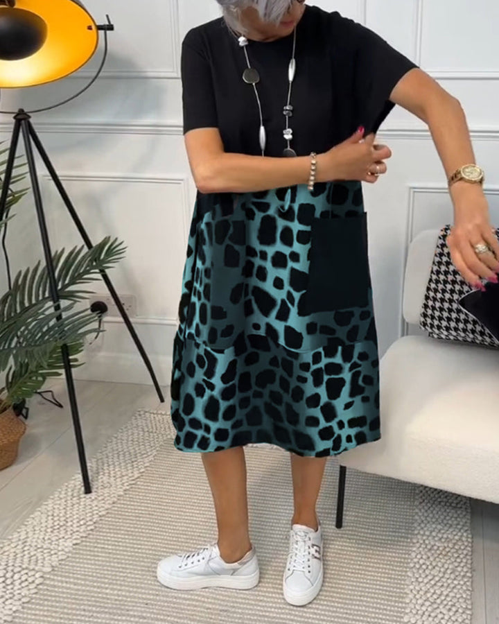 Allison - Stijlvolle midi-jurk met korte mouwen en luipaardprint