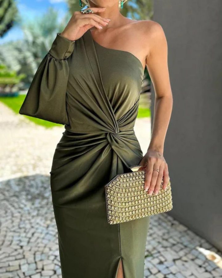 Odessa - Asymmetrische bandage midi-jurk met ruches