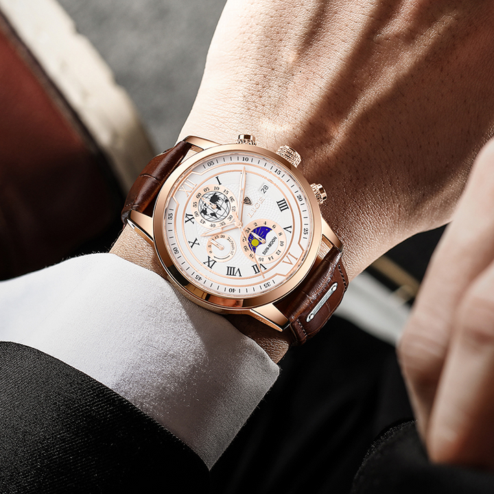 Premium chronograafhorloge met leren band