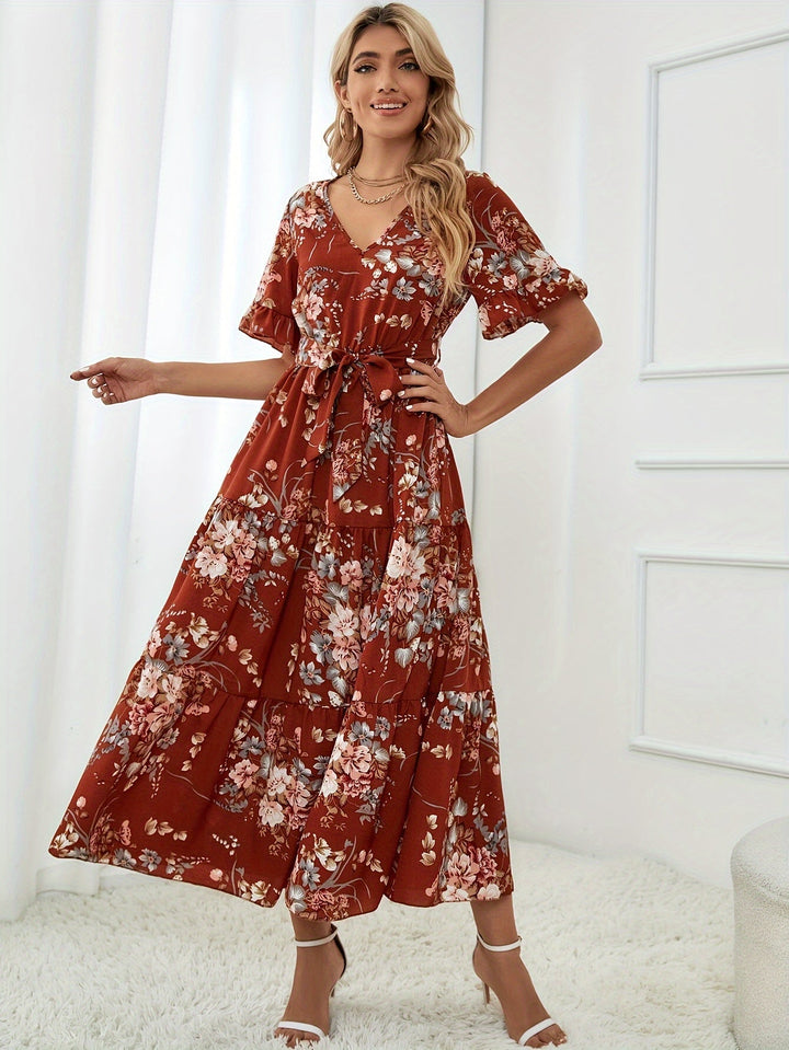 Rainn - Jurk met bloemenprint en volantmouwen