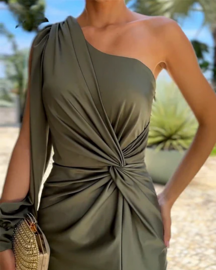 Odessa - Asymmetrische bandage midi-jurk met ruches