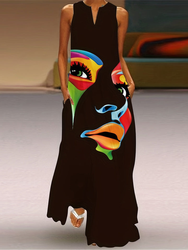 Honor - Chic Mask Print Maxi-jurk 