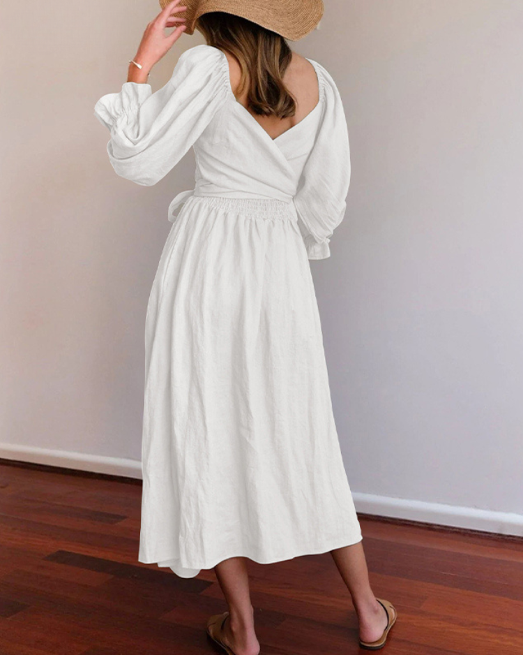 Aviana - Elegante, omkeerbare maxi-jurk met pofmouwen 