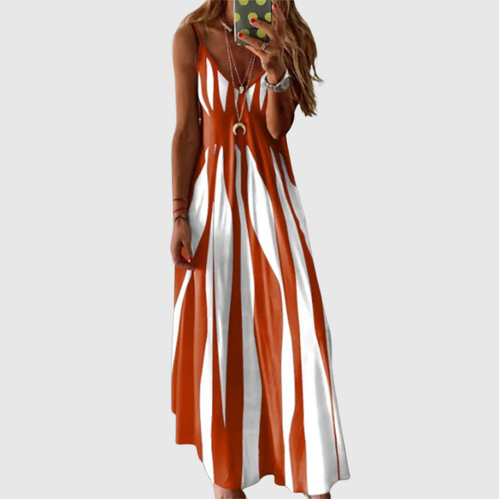 Ariella - Chique mouwloze gestreepte maxi-jurk 