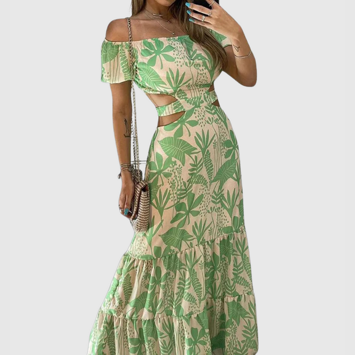 Arden - Elegante midi-jurk met onregelmatige nerf en uitsparingen 