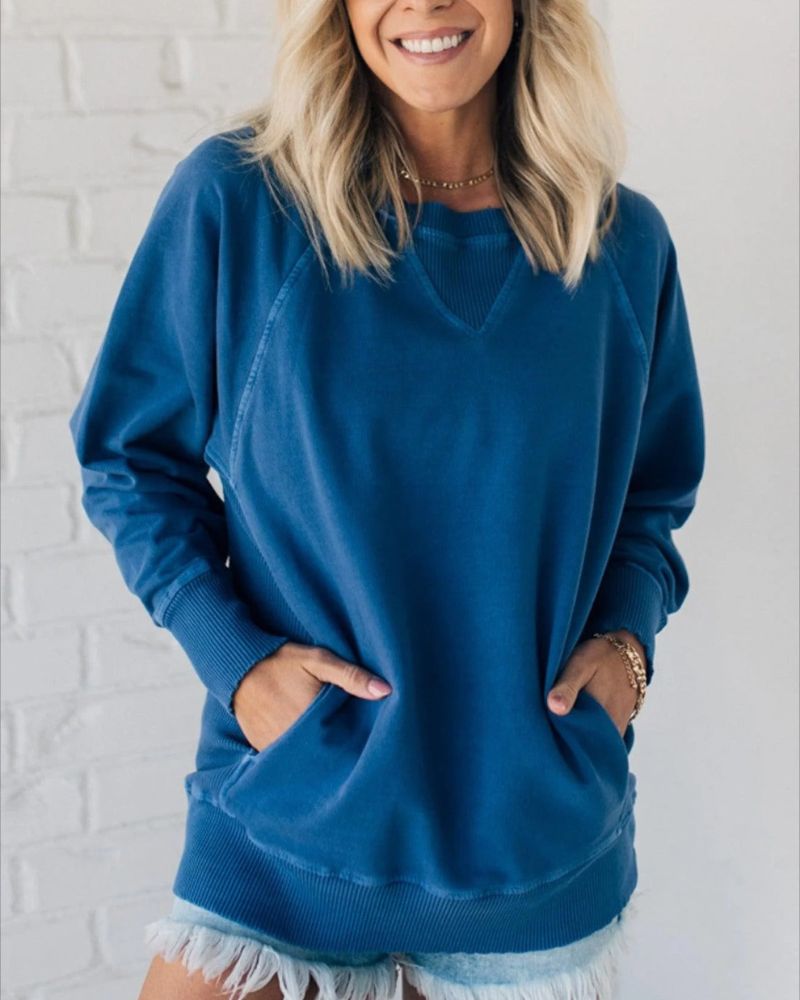 Leah | Ribbed Accent Pocketed Pullover