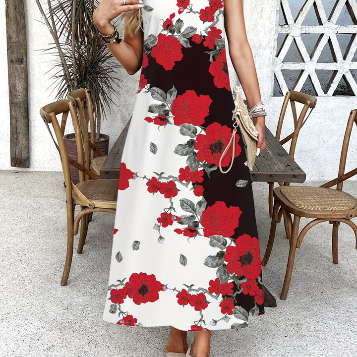 Indigo - Boho Chic Bloemen V-hals Maxi-jurk 