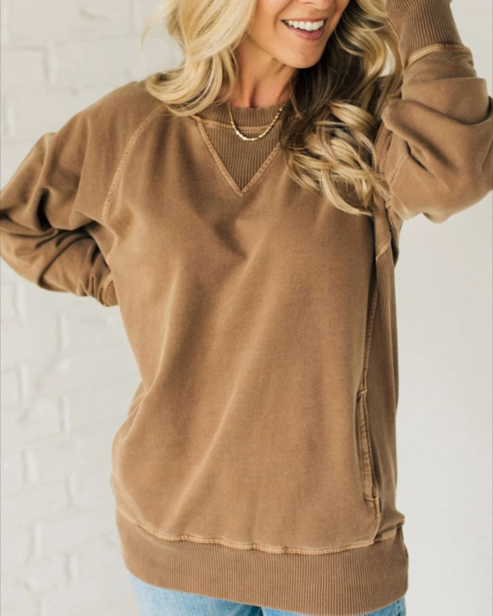 Leah | Ribbed Accent Pocketed Pullover