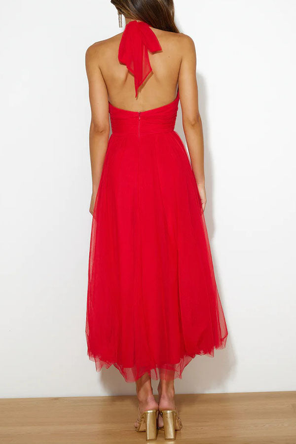 Pearlina - Strakke mesh jurk met hoge hals 