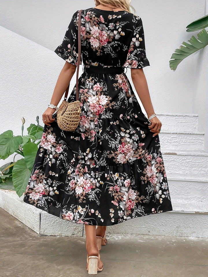Rainn - Jurk met bloemenprint en volantmouwen