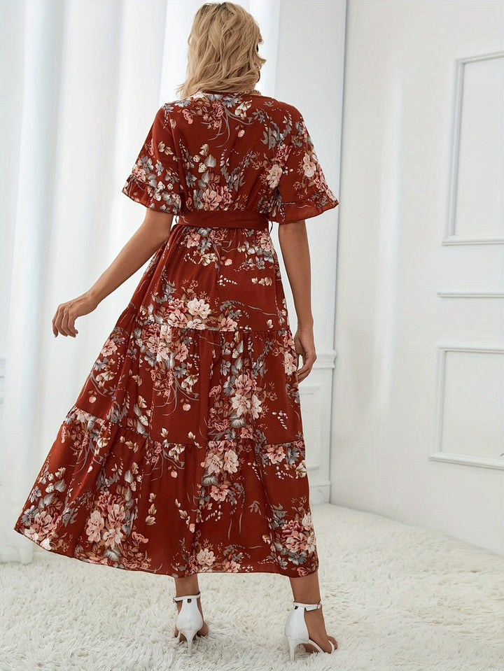 Rainn - Jurk met bloemenprint en volantmouwen