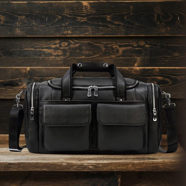 CHARLEROI Black Leather Travel Bag