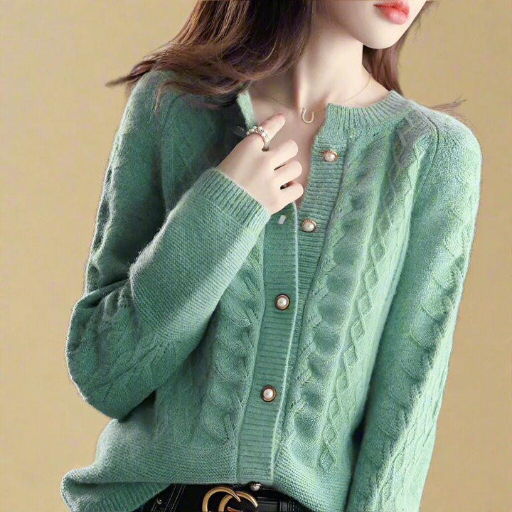Alexandrine™ - Round Neck Wool Cardigan for Women