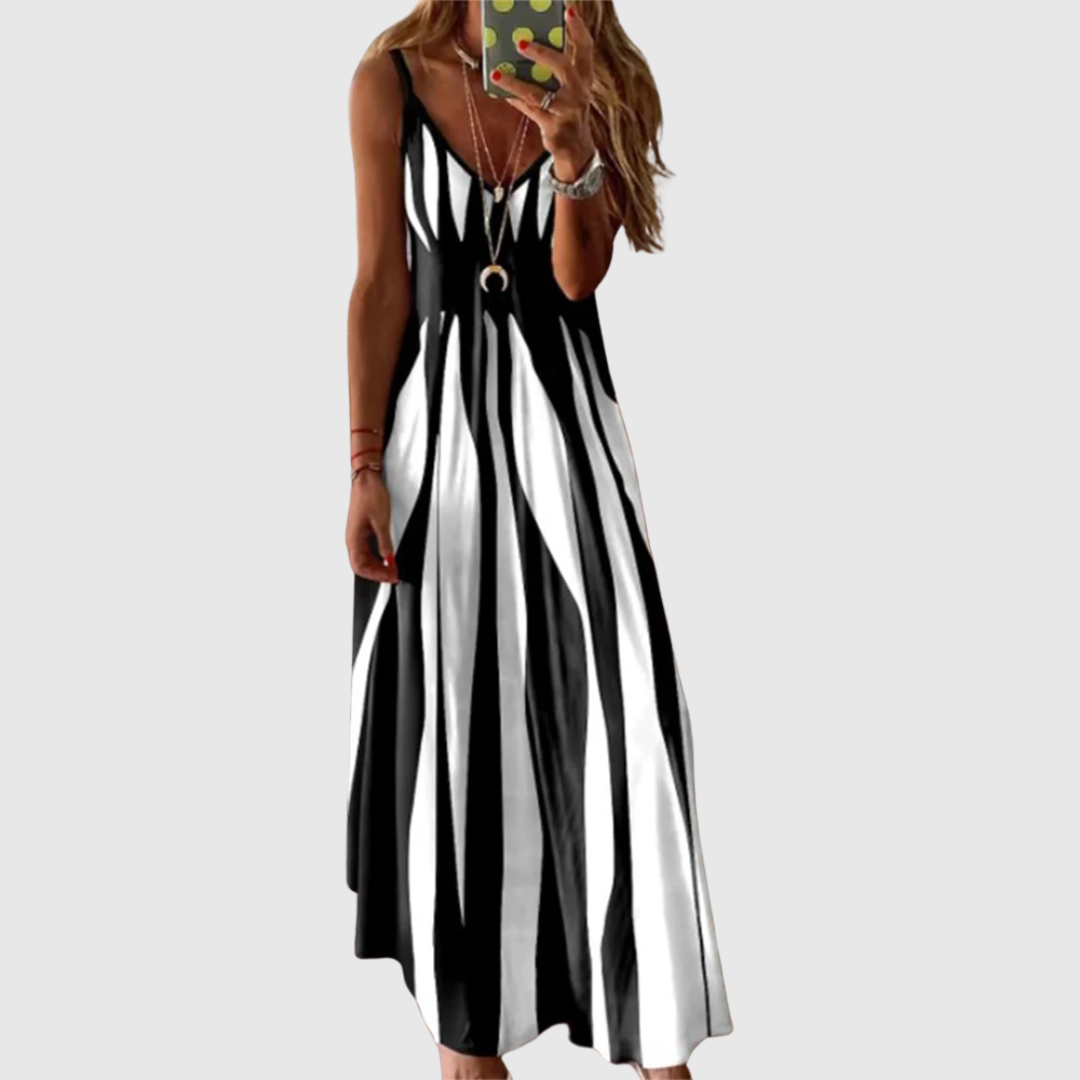 Ariella - Chique mouwloze gestreepte maxi-jurk 