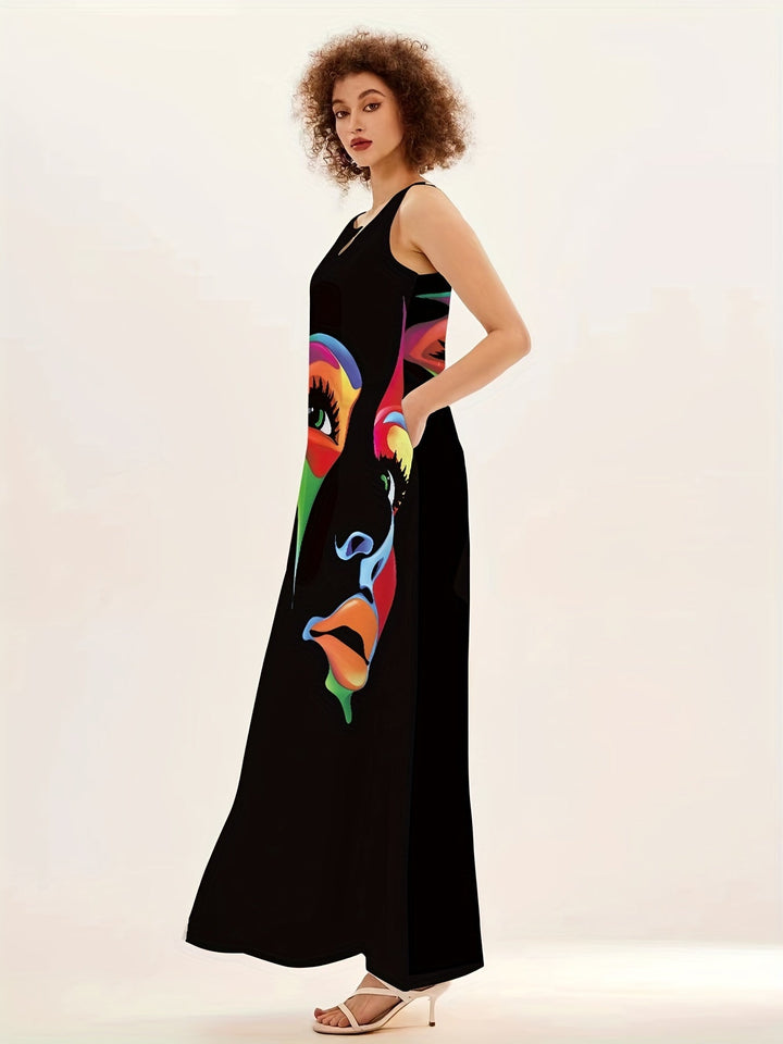 Honor - Chic Mask Print Maxi-jurk 