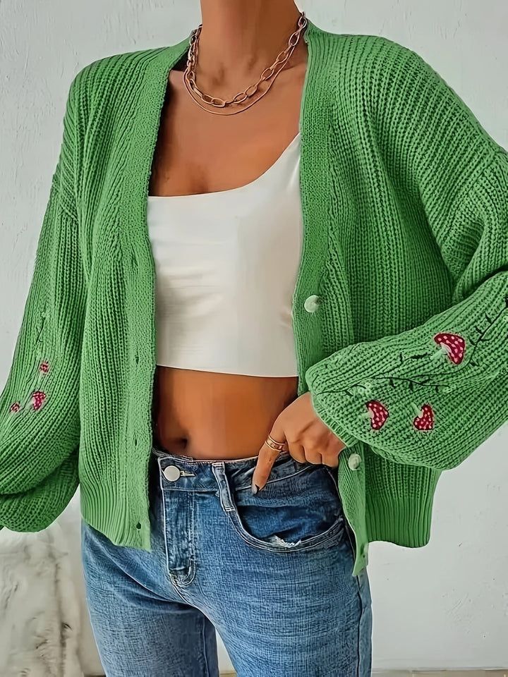 Romilly™ - Embroidered Mushroom Cardigan