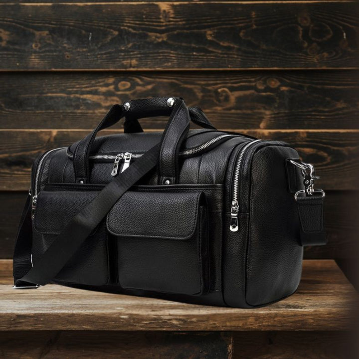 CHARLEROI Black Leather Travel Bag