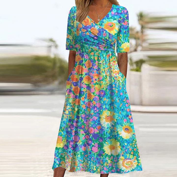 Freesia - Midi-jurk met korte mouwen en bloemenprint
