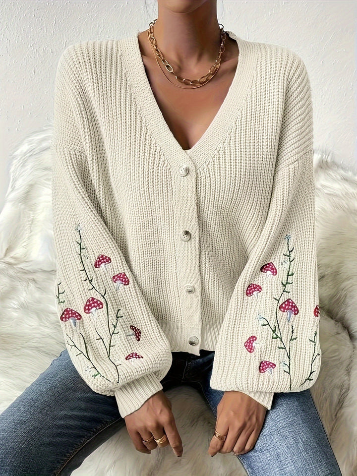 Romilly™ - Embroidered Mushroom Cardigan