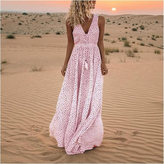 Noa - Boheemse elegantie maxi-jurk met V-hals en stippen
