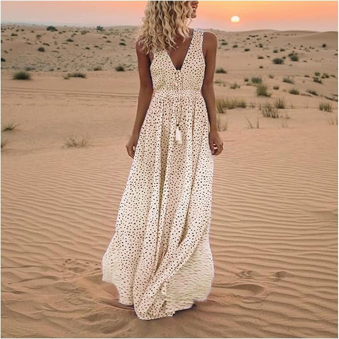 Noa - Boheemse elegantie maxi-jurk met V-hals en stippen