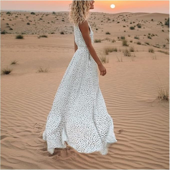 Noa - Boheemse elegantie maxi-jurk met V-hals en stippen