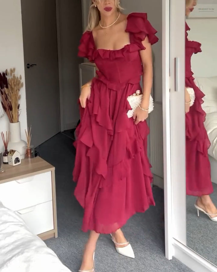 Quinlan - Elegante jurk met hoge taille en kanten rand