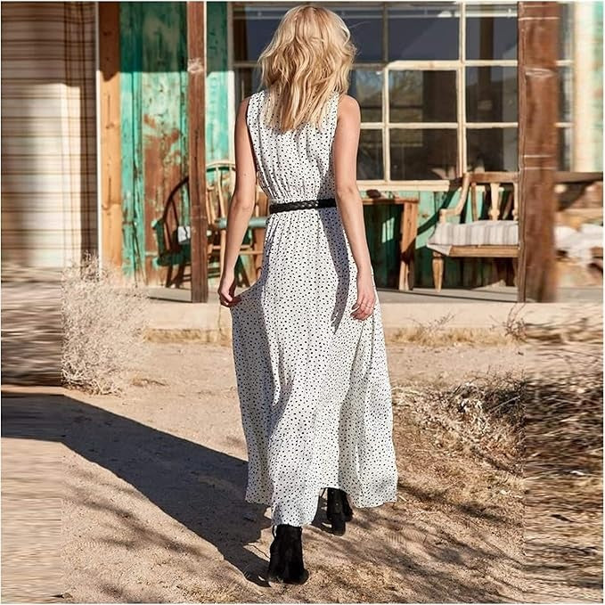 Noa - Boheemse elegantie maxi-jurk met V-hals en stippen