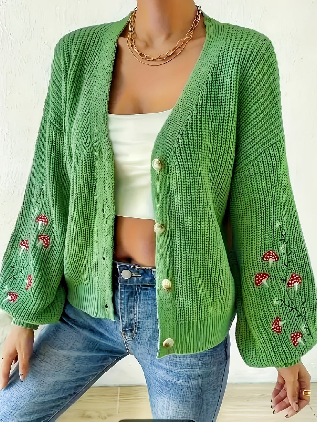 Romilly™ - Embroidered Mushroom Cardigan