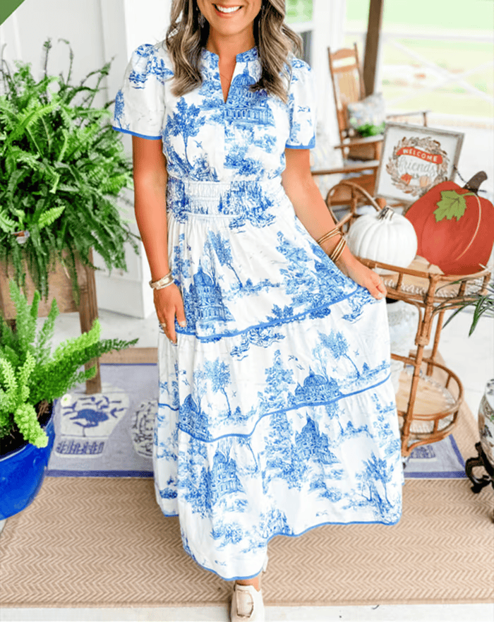 Solene - Boho chique bloemen maxi-jurk met V-hals