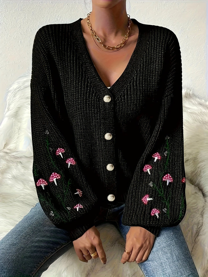 Romilly™ - Embroidered Mushroom Cardigan