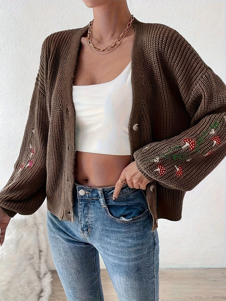 Romilly™ - Embroidered Mushroom Cardigan
