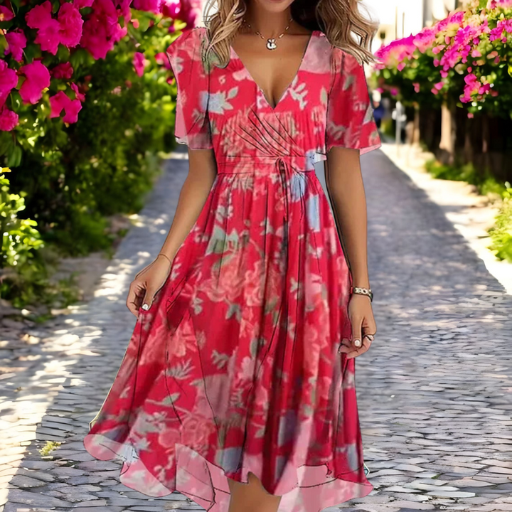 Rosalind - Losse jurk met diepe V-hals en bloemenprint
