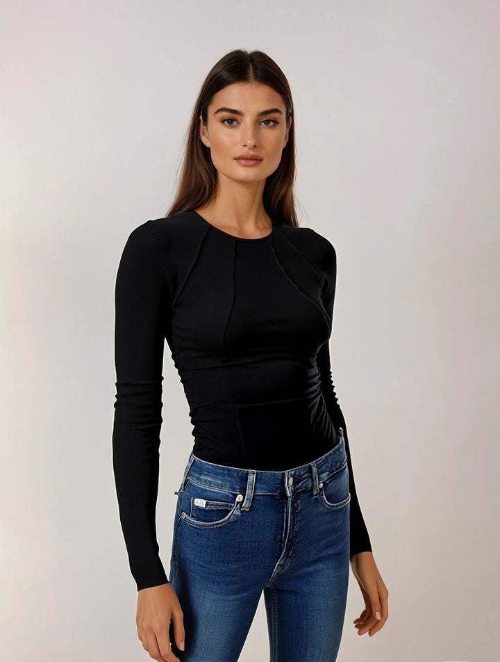 Mira - Long Sleeve Top with Piping