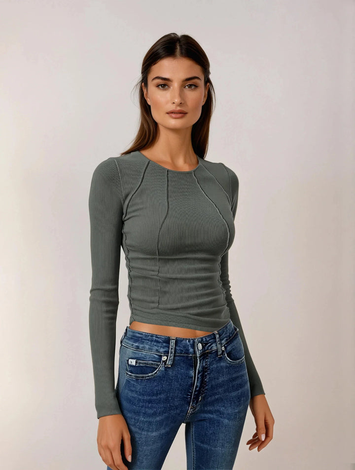 Mira - Long Sleeve Top with Piping